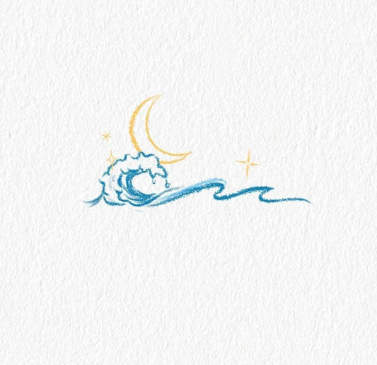 Moon + Sea Wave Temporary tattoo